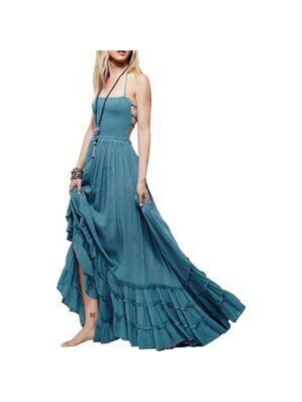 Women's Summer Boho Sexy Backless Long Dress, Blue